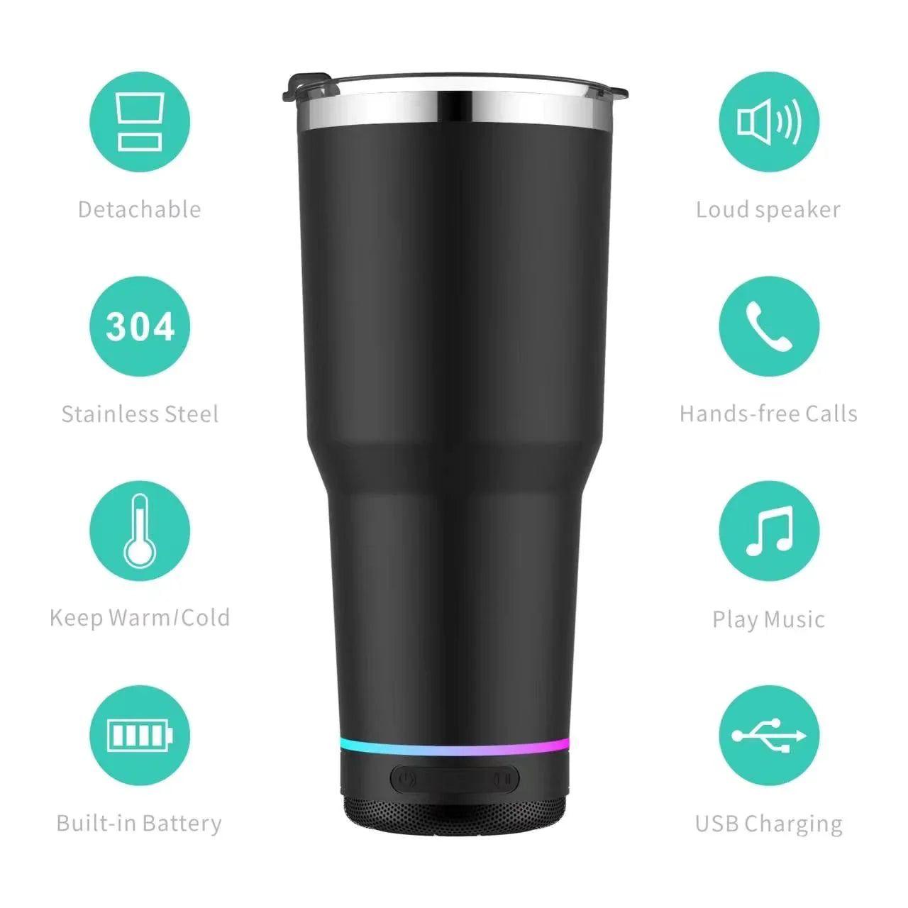VibeSip™ 40oz Bluetooth Tumbler – Aesthetic Stainless Steel Smart Cup with Speaker, LED, & Chill Mode(sip loud.flex harder)