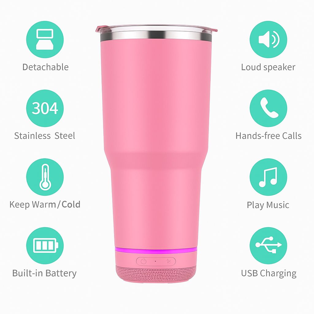 VibeSip™ 40oz Bluetooth Tumbler – Aesthetic Stainless Steel Smart Cup with Speaker, LED, & Chill Mode(sip loud.flex harder)