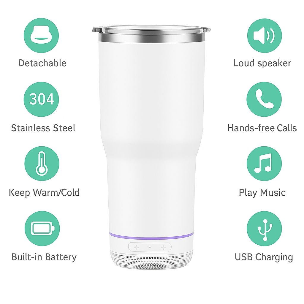 VibeSip™ 40oz Bluetooth Tumbler – Aesthetic Stainless Steel Smart Cup with Speaker, LED, & Chill Mode(sip loud.flex harder)